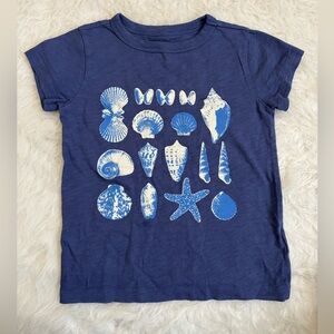 Crewcuts Navy Blue Beachy Tee with White & Light Blue Sparkly Seashell Print